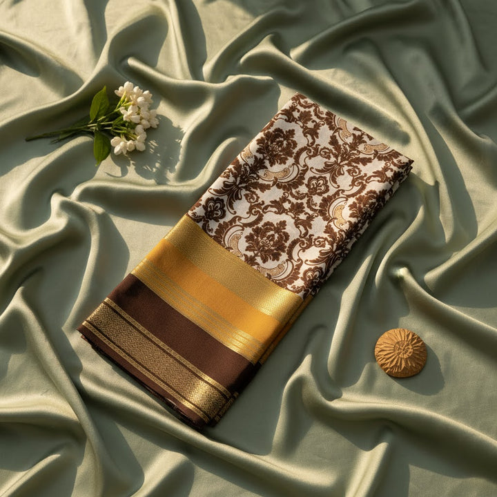 Kuberan cream & Brown Mysore Silk Saree