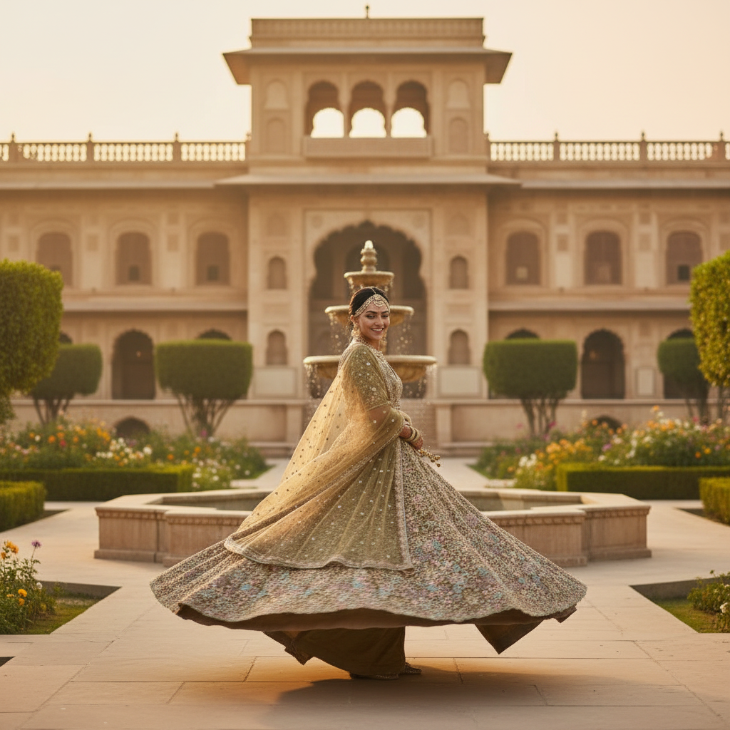 Kuberan Bridal Lehenga – Olive Gold Embroidered