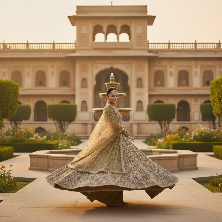 Kuberan Bridal Lehenga – Olive Gold Embroidered