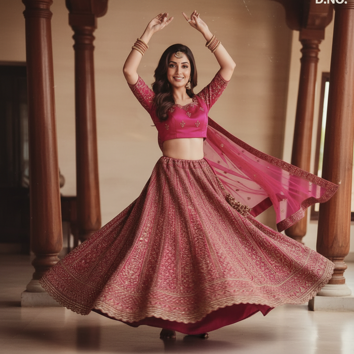 Kuberan Hot Pink Semi Bridal Lehenga Semi Stitched