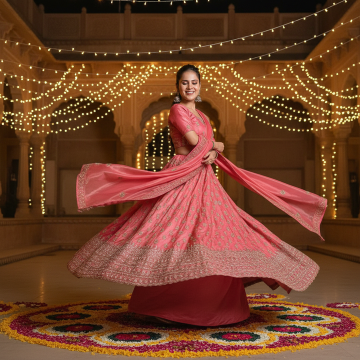 Kuberan Rose Pink Lehenga semi stitched