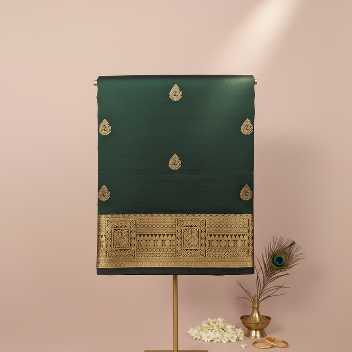 KUBERAN DARK GREEN 9 YARDS PURE SILK SAREE