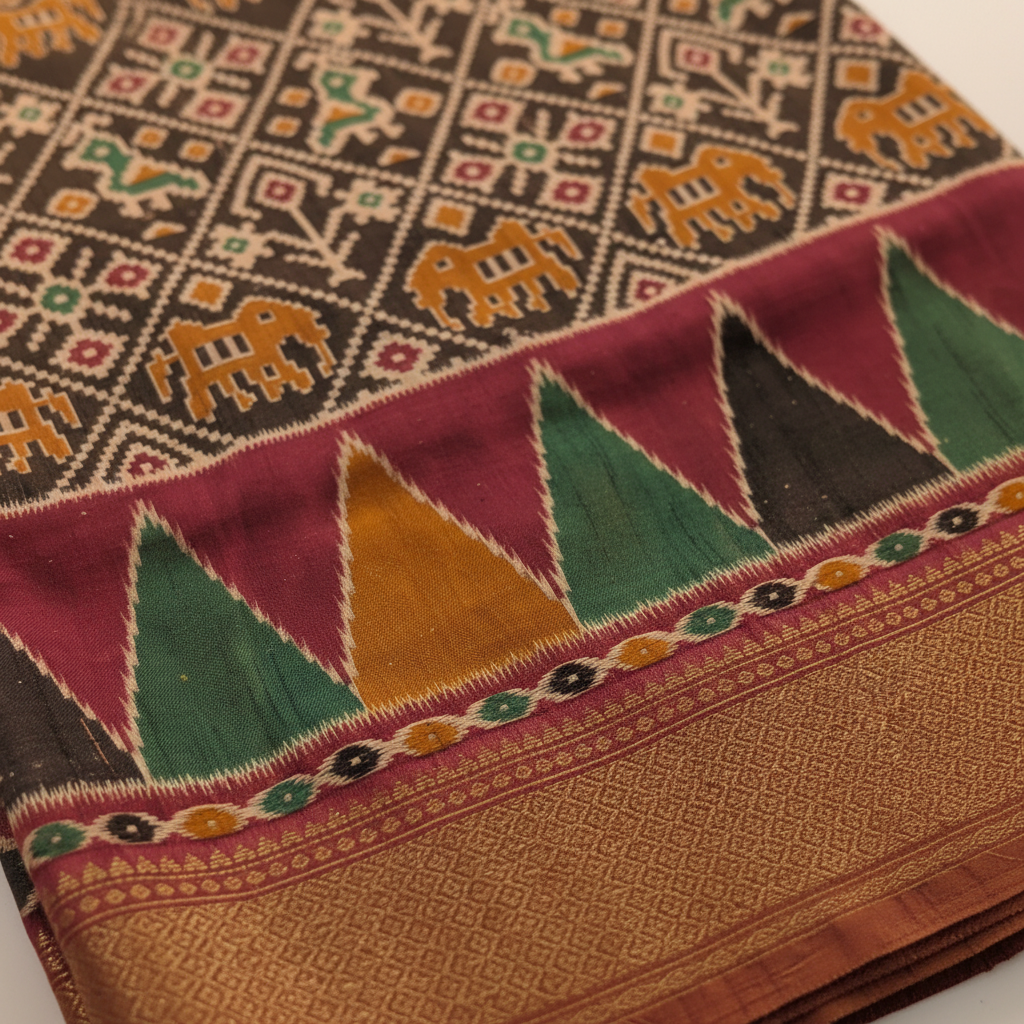 KUBERAN GREY SEMI POCHAMPALLY SILK SAREE