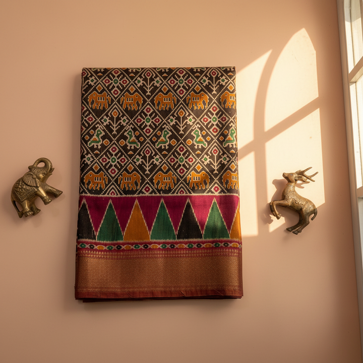 KUBERAN GREY SEMI POCHAMPALLY SILK SAREE