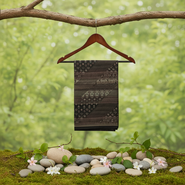 KUBERAN BROWN PURE CHIFFON PRINTED SAREE