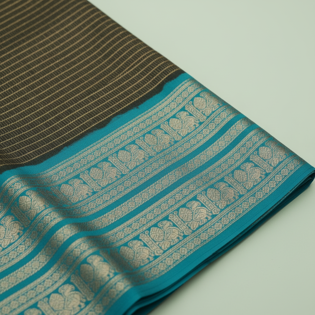 KUBERAN BOTTLE GREEN WITH BLUE PURE KANCHIPURAM SILK SAREE