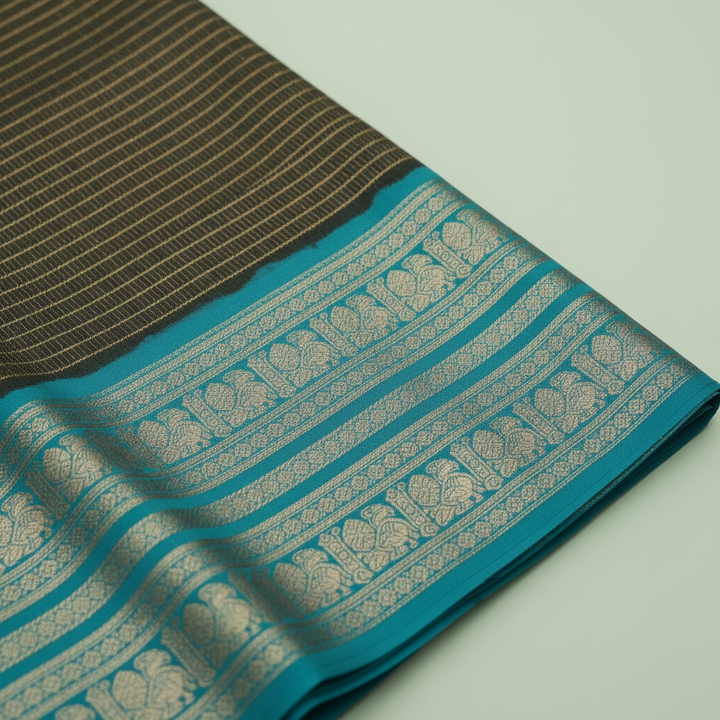 KUBERAN BOTTLE GREEN WITH BLUE PURE KANCHIPURAM SILK SAREE