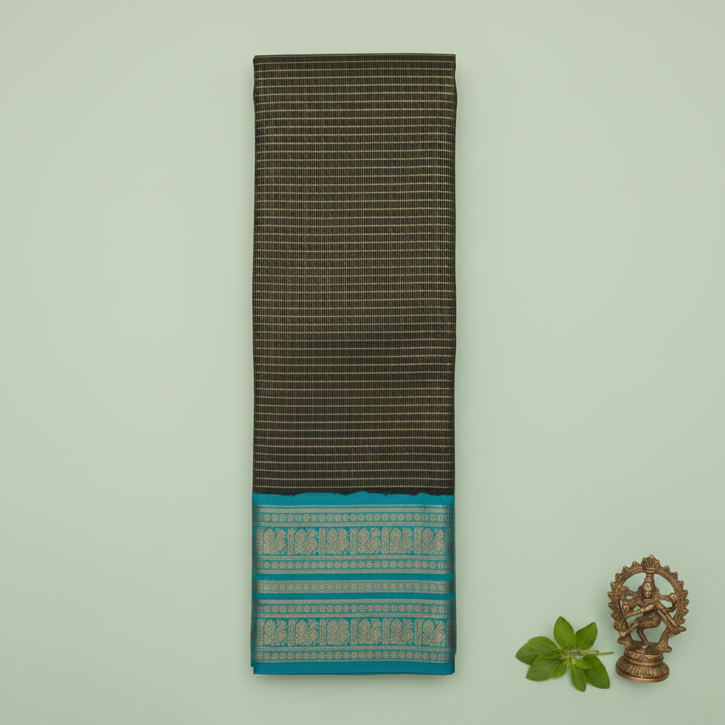 KUBERAN BOTTLE GREEN WITH BLUE PURE KANCHIPURAM SILK SAREE