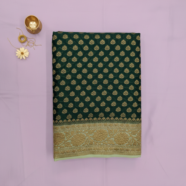KUBERAN GREEN BANARASI KHADDI GEORGETTE SAREE
