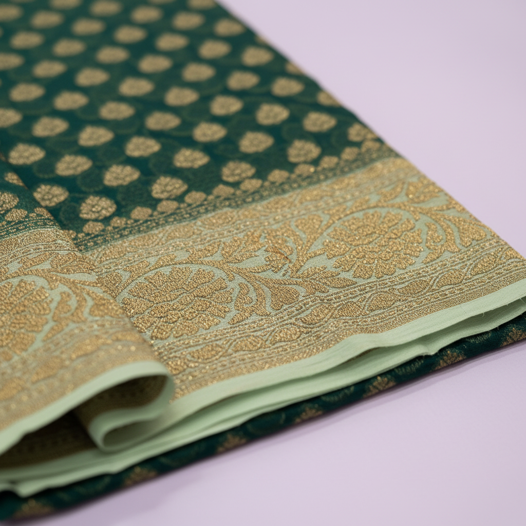 KUBERAN GREEN BANARASI KHADDI GEORGETTE SAREE
