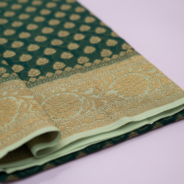 KUBERAN GREEN BANARASI KHADDI GEORGETTE SAREE