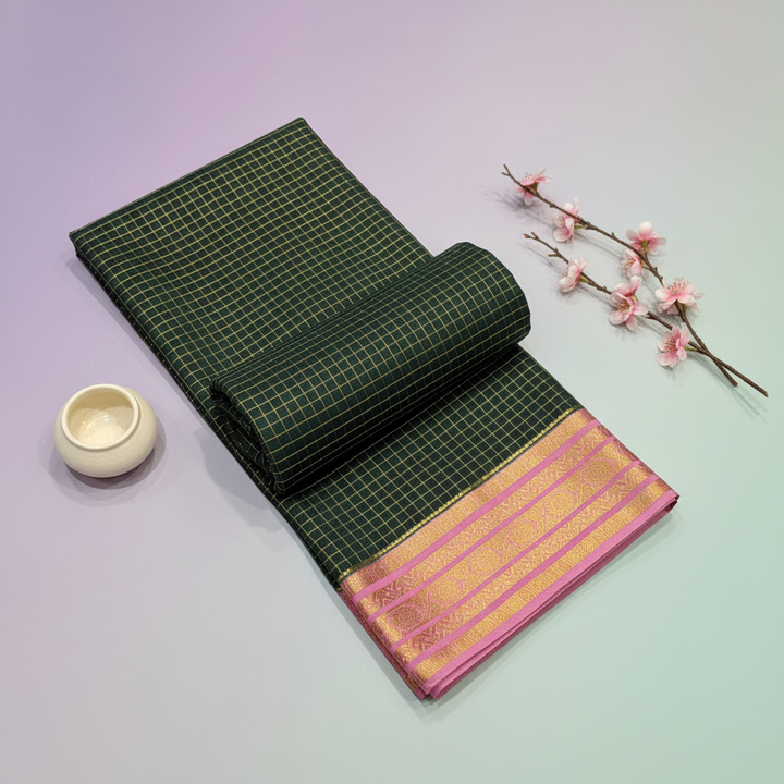 KUBERAN DARK GREEN PURE CREPE SAREE