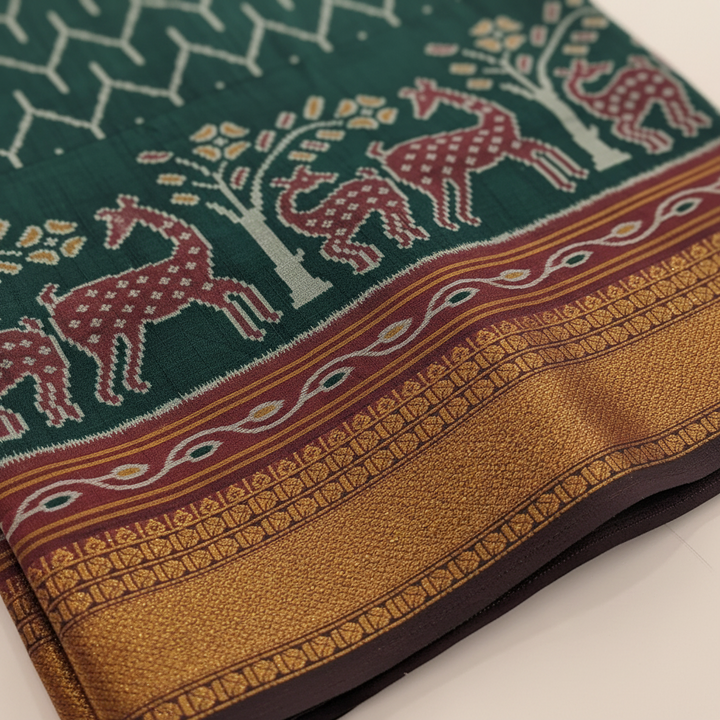 KUBERAN BOTTLE GREEN SEMI POCHAMPALLY SILK SAREE