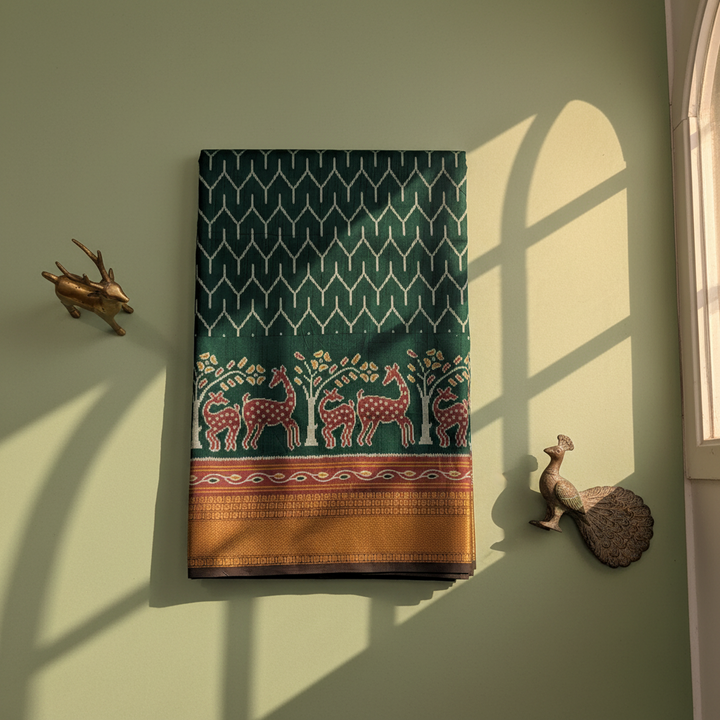 KUBERAN BOTTLE GREEN SEMI POCHAMPALLY SILK SAREE