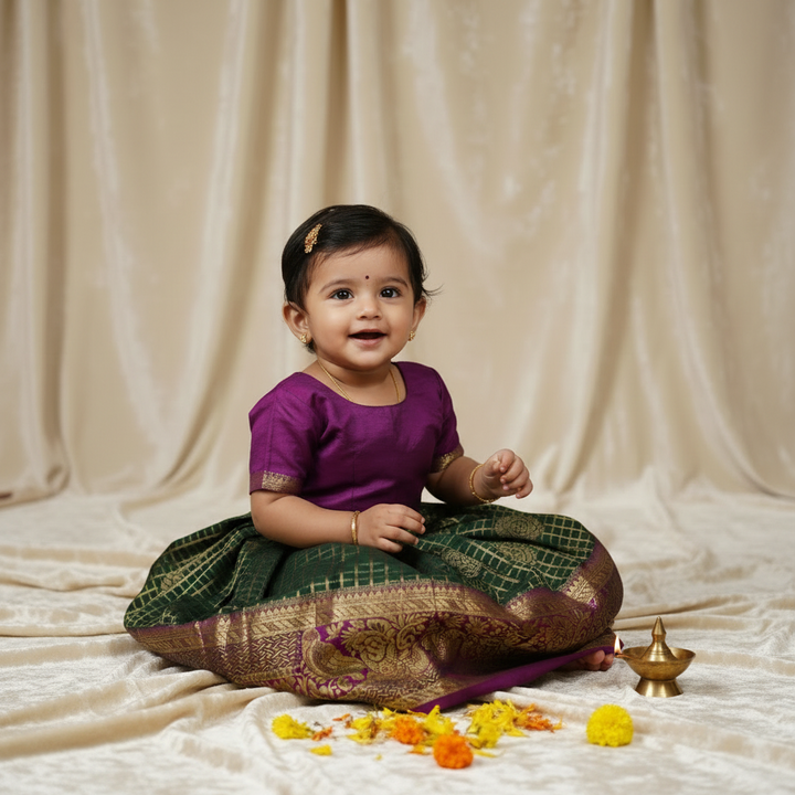 Kuberan Dark Green & Purple Art Silk Pavada