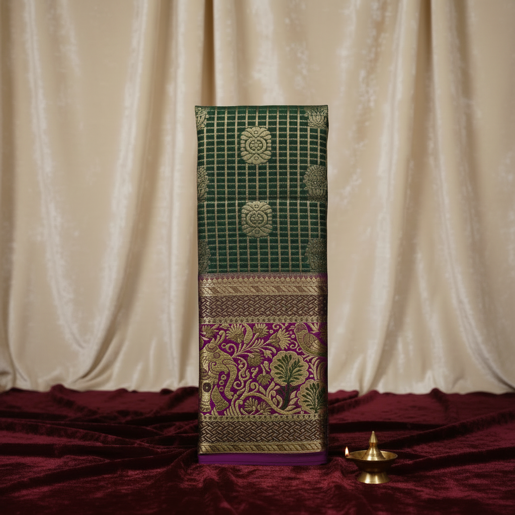 Kuberan Dark Green & Purple Art Silk Pavada