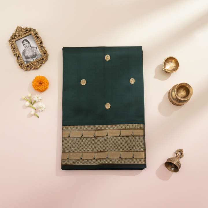 kuberan bottle Green Paithani Silk Saree with Peacock Pallu