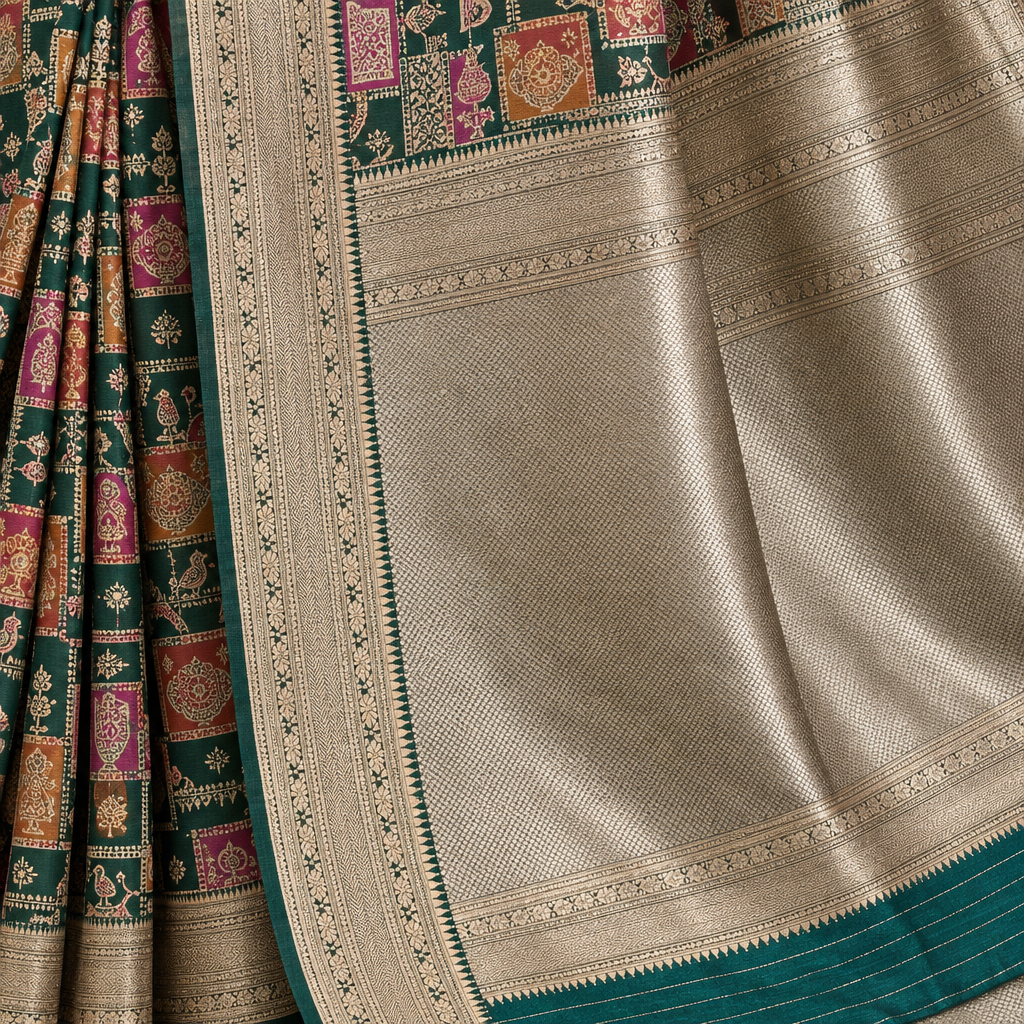 KUBERAN DARK GREEN PURE HANDLOOM SAREE