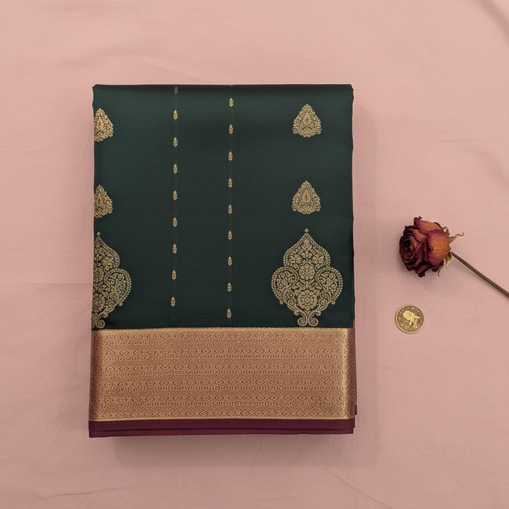 KUBERAN DARK GREEN SEMI SILK SAREE