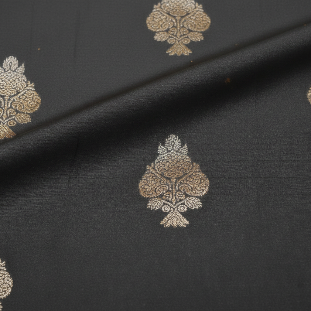 Dark Grey Banarasi – Buta Motif Close-up
