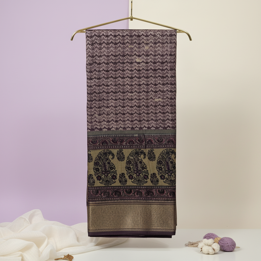 KUBERAN PURPLE COTTON PRINTED SAREE