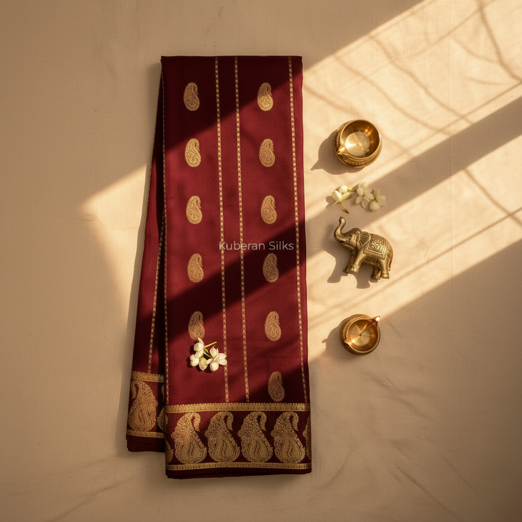 Kuberan Maroon Mysore Silk Saree