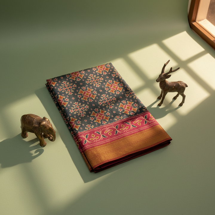 KUBERAN GREY SEMI POCHAMPALLY SILK SAREE