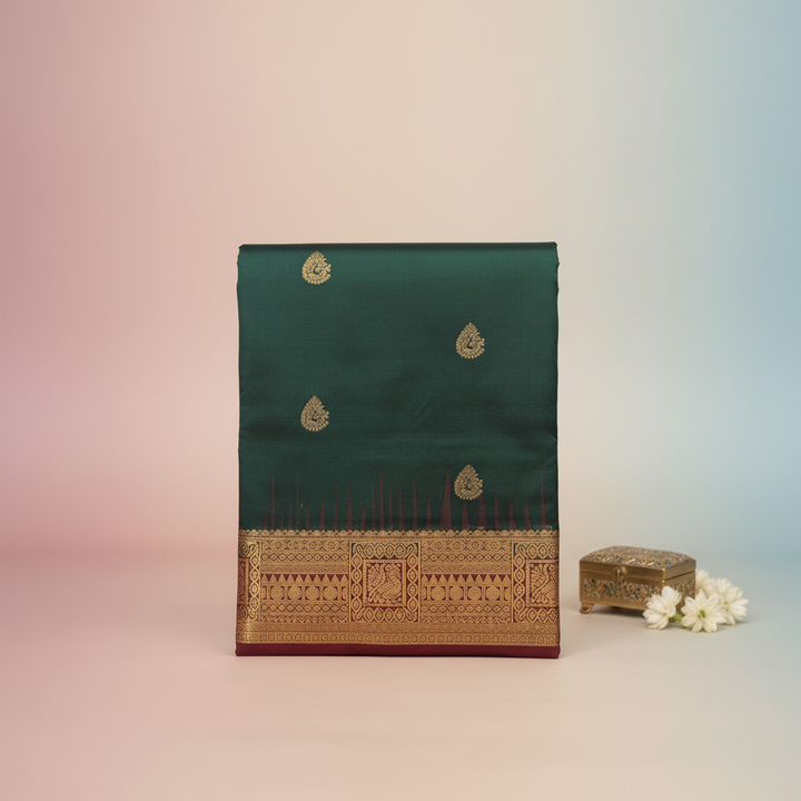 KUBERAN BOTTLE GREEN 9 YARDS PURE SILK SAREE
