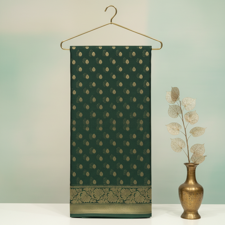 KUBERAN GREEN GEORGETTE SEMI BANARASI SILK SAREE