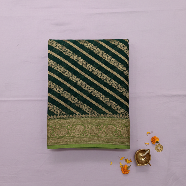 KUBERAN GREEN BANARASI KHADDI GEORGETTE SAREE