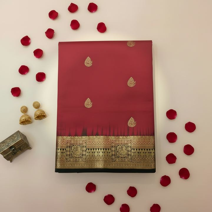 KUBERAN RED 9 YARDS PURE SILK SAREE