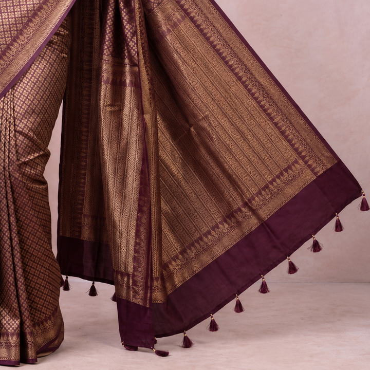 KUBERAN BURGUNDY SEMI BANARASI SILK SAREE