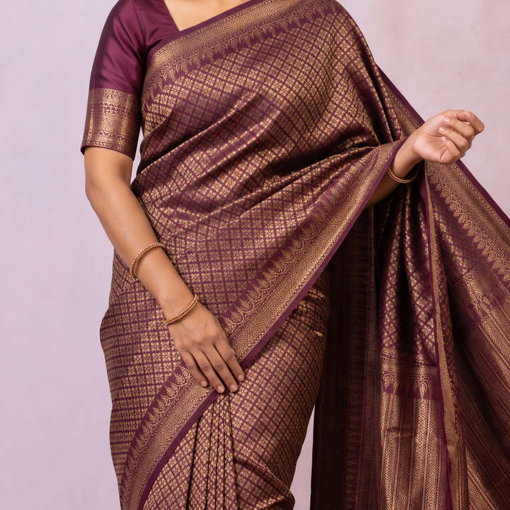 KUBERAN BURGUNDY SEMI BANARASI SILK SAREE