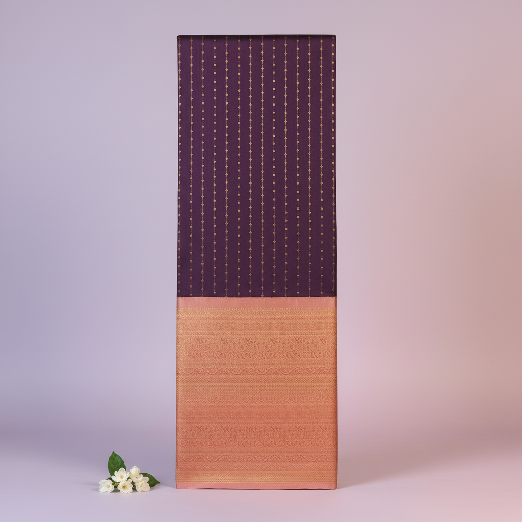 KUBERAN PURPLE WITH PEACH PURE KANCHIPURAM SILK SAREE