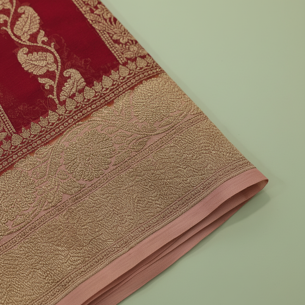 KUBERAN RED BANARASI KHADDI GEORGETTE SAREE