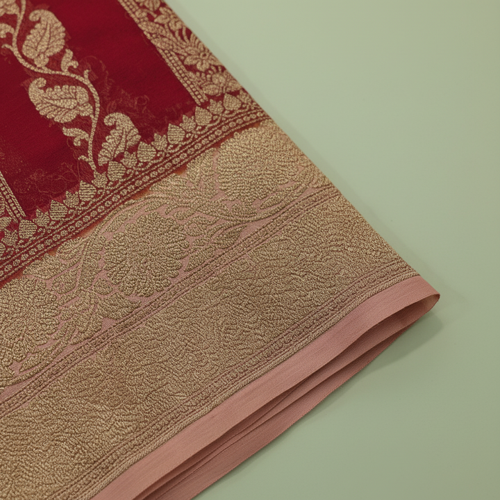 KUBERAN RED BANARASI KHADDI GEORGETTE SAREE
