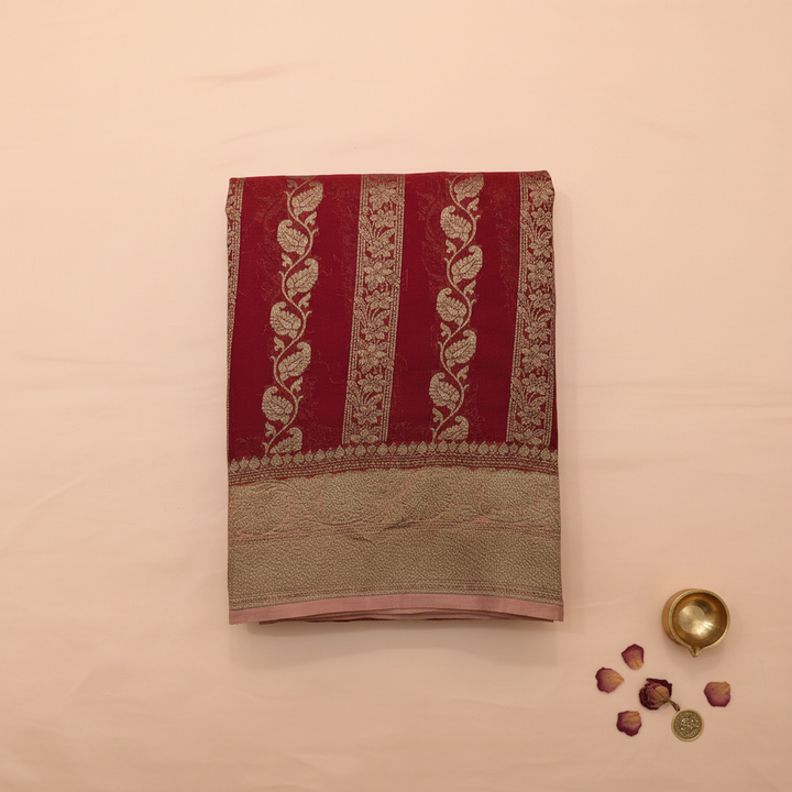 KUBERAN RED BANARASI KHADDI GEORGETTE SAREE