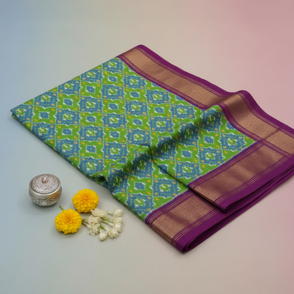 Detailed Pochampally Ikat Saree Shot