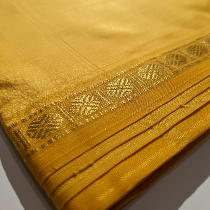 Kuberan Mustard Yellow Silk Dhoti with Gold Zari Border