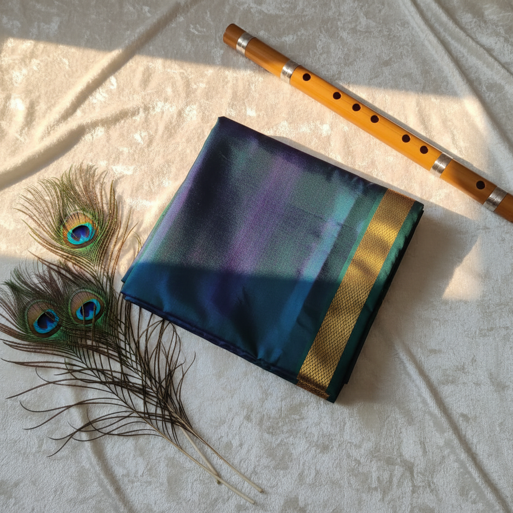 Kuberan peacock blue Mix Silk Dhoti