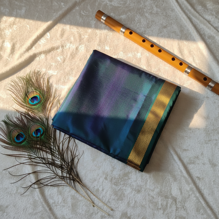 Kuberan peacock blue Mix Silk Dhoti