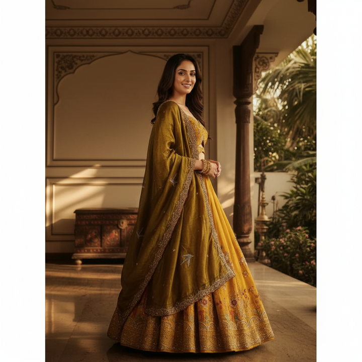 Kuberan Mustard Gold Semi Stitched Lehenga