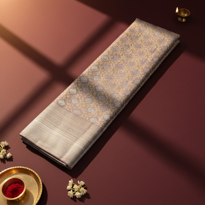 Kuberan Mauve Kanchipuram Silk Saree with Gold Lattice & Silver Diamond Jaal