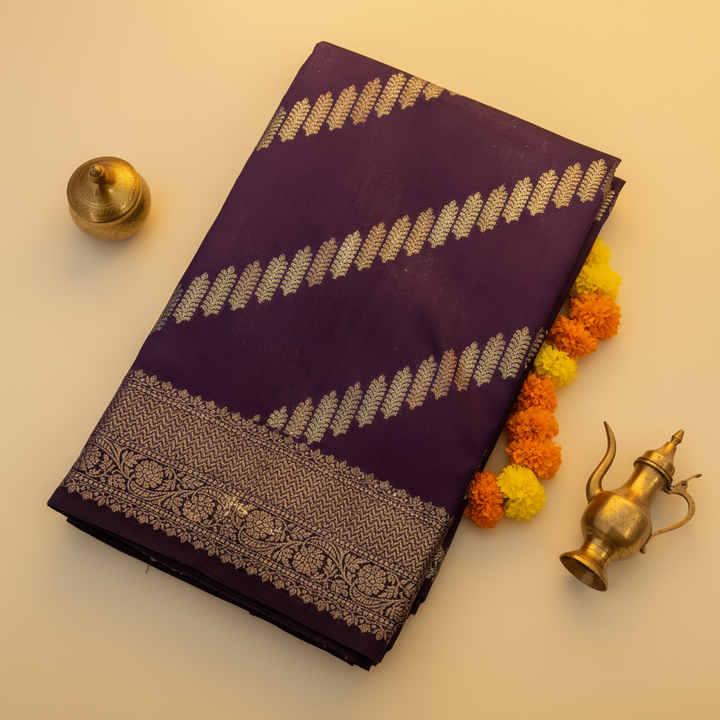 Kuberan Purple Tussar Silk Saree with Zari Border