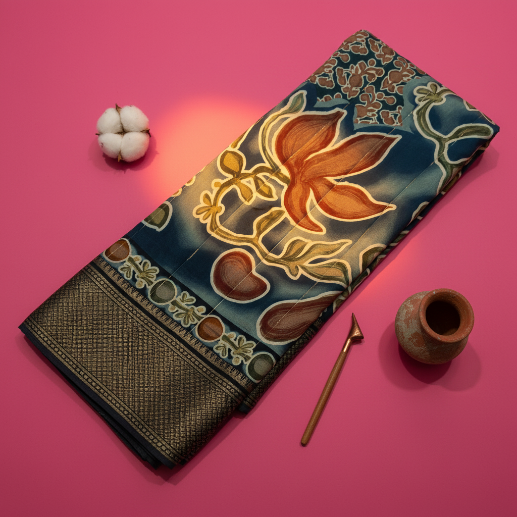 Kuberan Teal Mal Cotton Saree with Woven Border