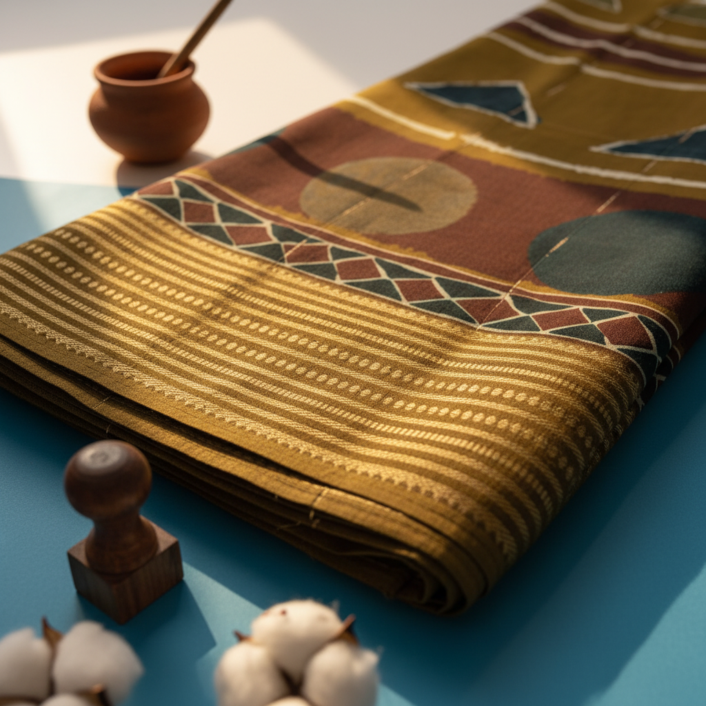 Kuberan Olive Mal Cotton Saree with Gold Woven Border