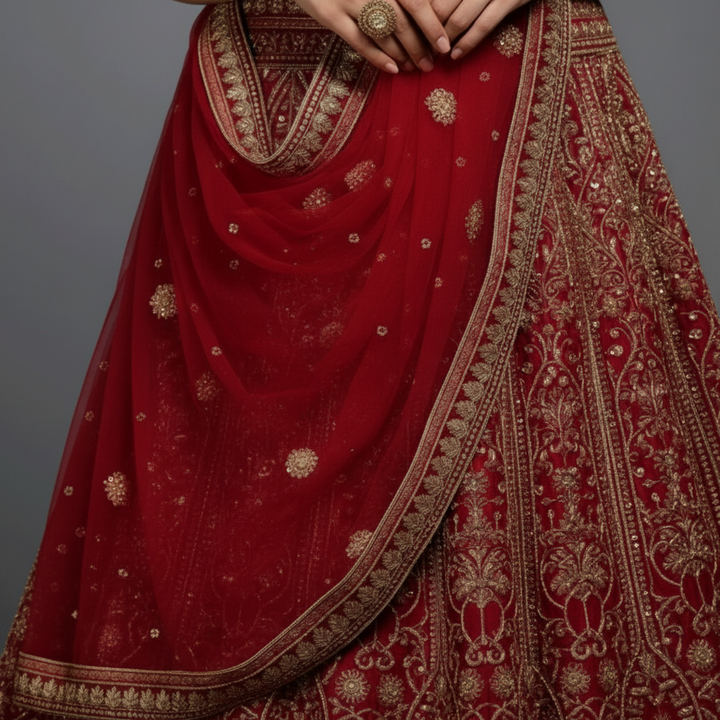 KUBERAN UNSTITCHED RED LEHENGA