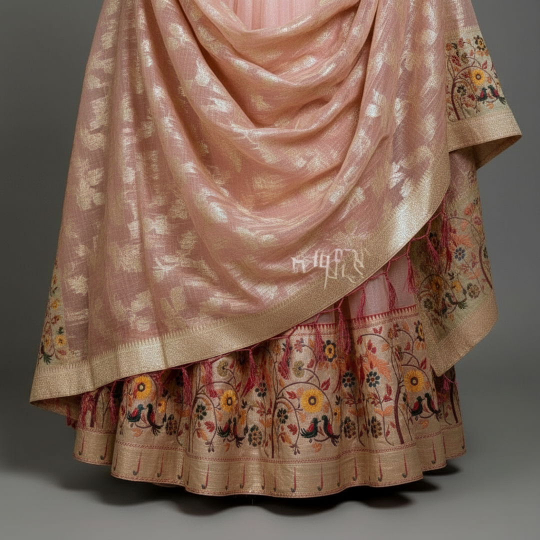 KUBERAN PEACH PAAITHANI UNSTITCHED TRADITIONAL LEHENGA