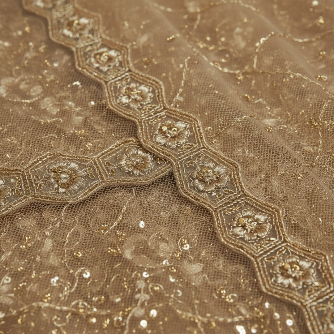 Kuberan Golden UNSTITCHED Embroidered Net Lehenga