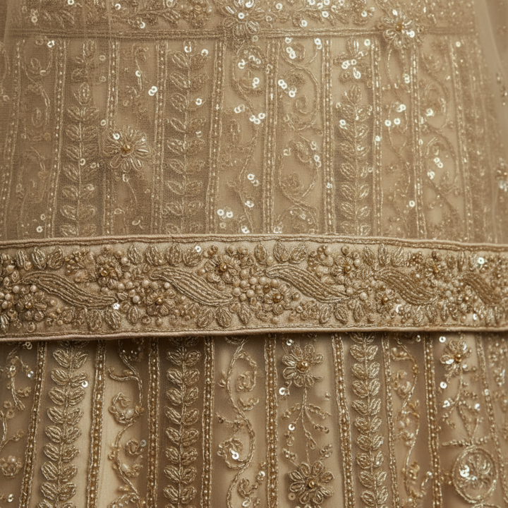 Kuberan Golden unstitched Embroidered Net Lehenga